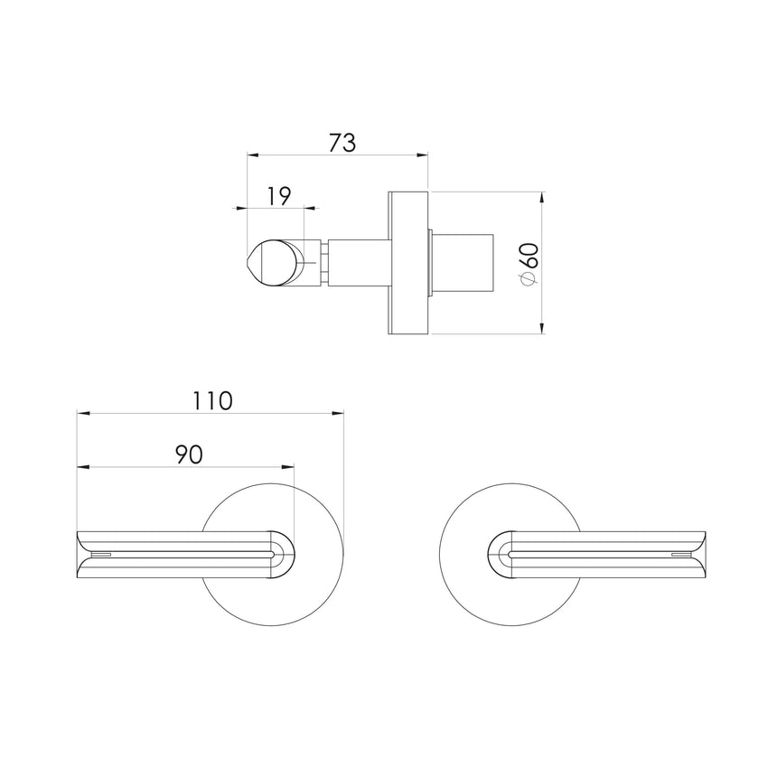 Phoenix Vivid Slimline Plus Lever Wall Top Assemblies 15mm Extended Spindles Matte Black, technical line drawing with dimensions