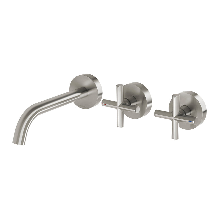 Phoenix Vivid Slimline Plus Wall Basin / Bath Hostess Set 180mm Outlet Brushed Nickel, product view