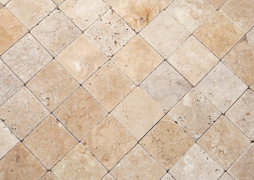 Ivory Premium Travertine natural stone surface and installation by Tilemall