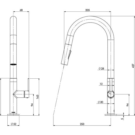 123-7105_Lexi_MKII_Pull_Out_Sink_Mixer_Line_Drawing