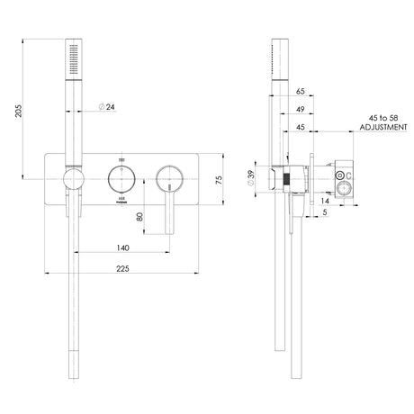 123-7490-Lexi-MKII-Wall-Shower-System-Line-Drawing