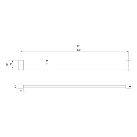 123-8030-Lexi-MKII-Single-Towel-Rail-800mm-Line-Drawing
