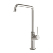 Phoenix Designer Sink Mixers Ester 200mm brushed nickel basin mixer by Tilemall with square spout and porcelain lever handle