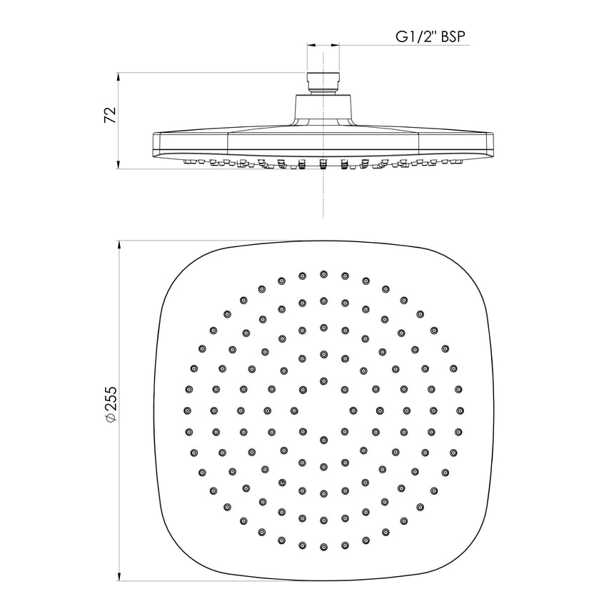 Phoenix Nuage Shower Rose Brushed Nickel, technical line drawing with dimensions