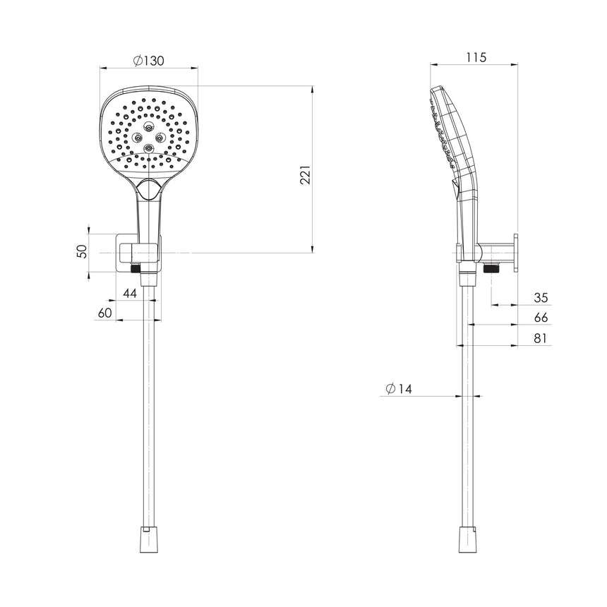 Phoenix Nuage Hand Shower Brushed Nickel, technical line drawing with dimensions