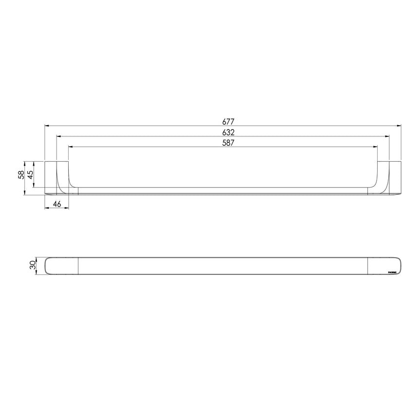 Phoenix Nuage Single Towel Rail 600mm Brushed Carbon, technical line drawing with dimensions