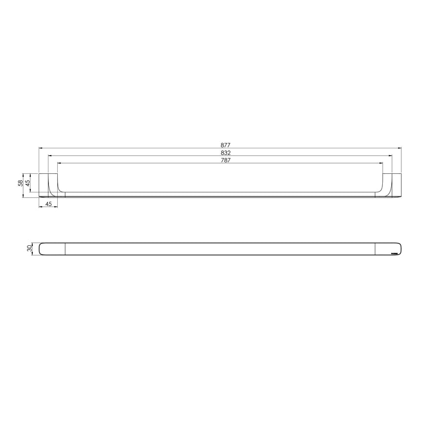 Phoenix Nuage Single Towel Rail 600mm Chrome, technical line drawing with dimensions