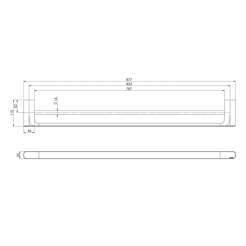 Phoenix Nuage Double Towel Rail 800mm Chrome, technical line drawing with dimensions