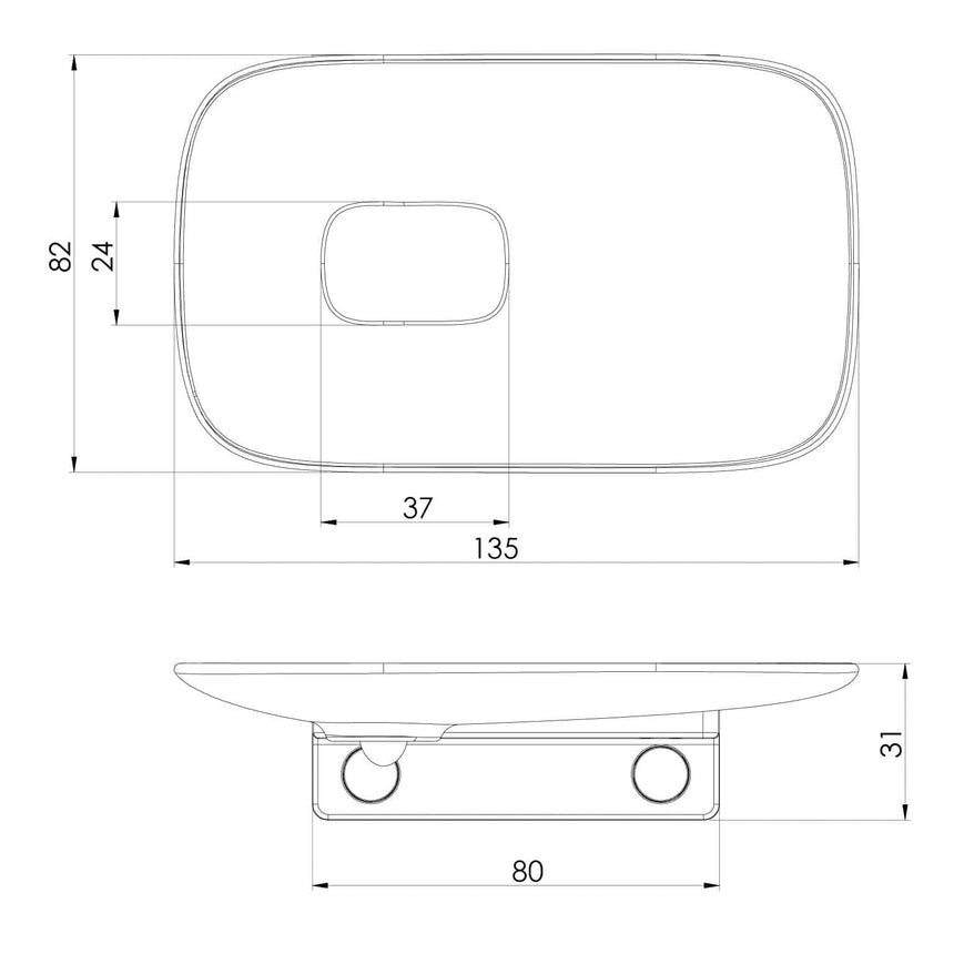 Phoenix Nuage Soap Dish Brushed Nickel, technical line drawing with dimensions