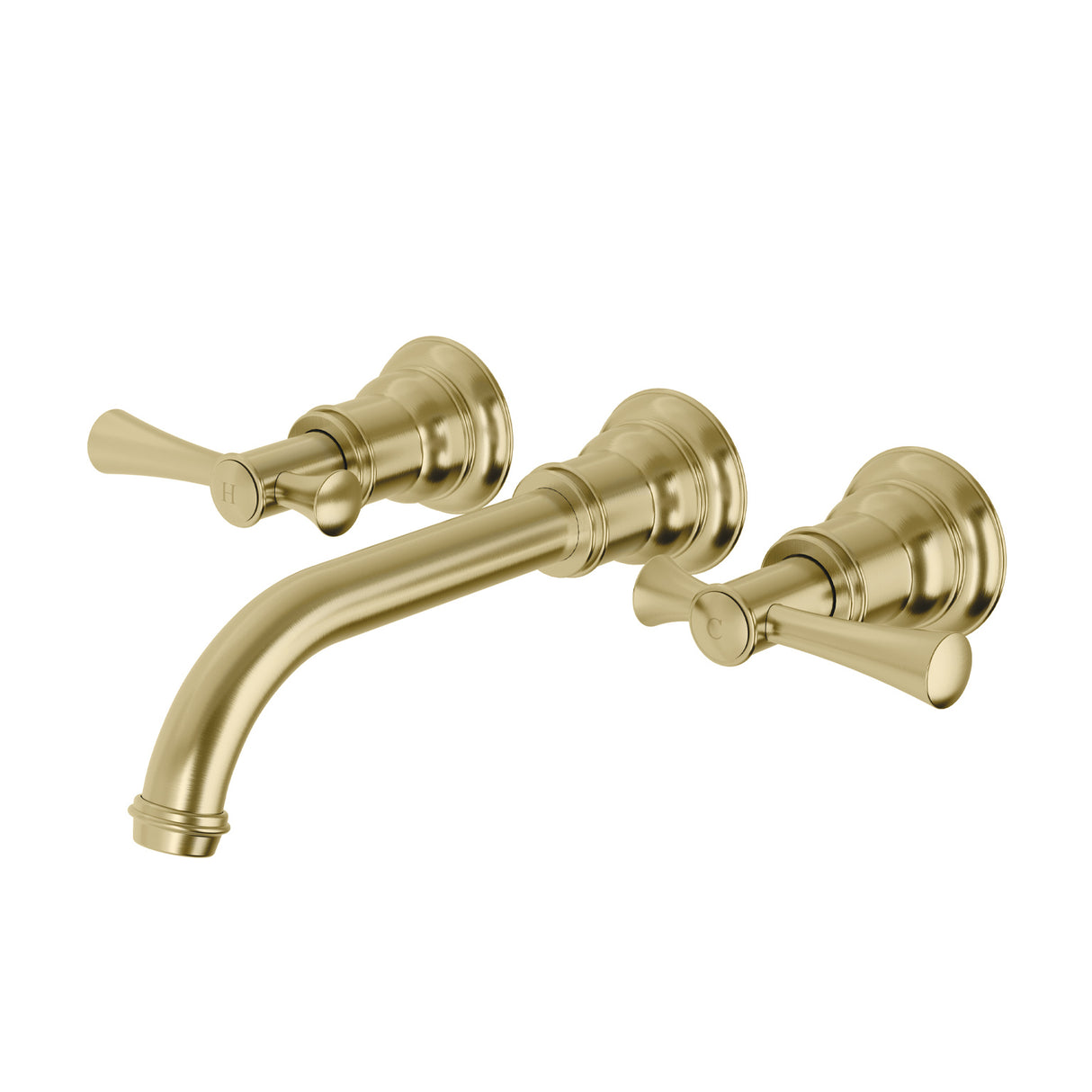 Phoenix Cromford Wall Basin / Bath Tap Set Brushed Gold 3D Viewer