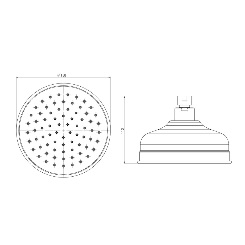 Phoenix Cromford Shower Rose Matte Black, technical line drawing with dimensions