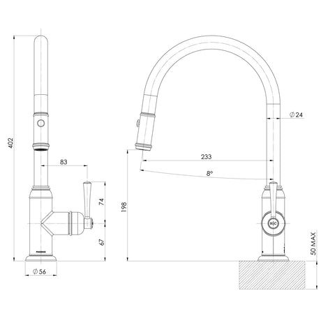 134-7120-1-Cromford-Pull-Out-Sink-Mixer-Line-Drawing