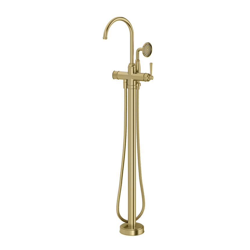 Phoenix Cromford Floor Mounted Bath Mixer with Hand Shower Brushed Gold, product view