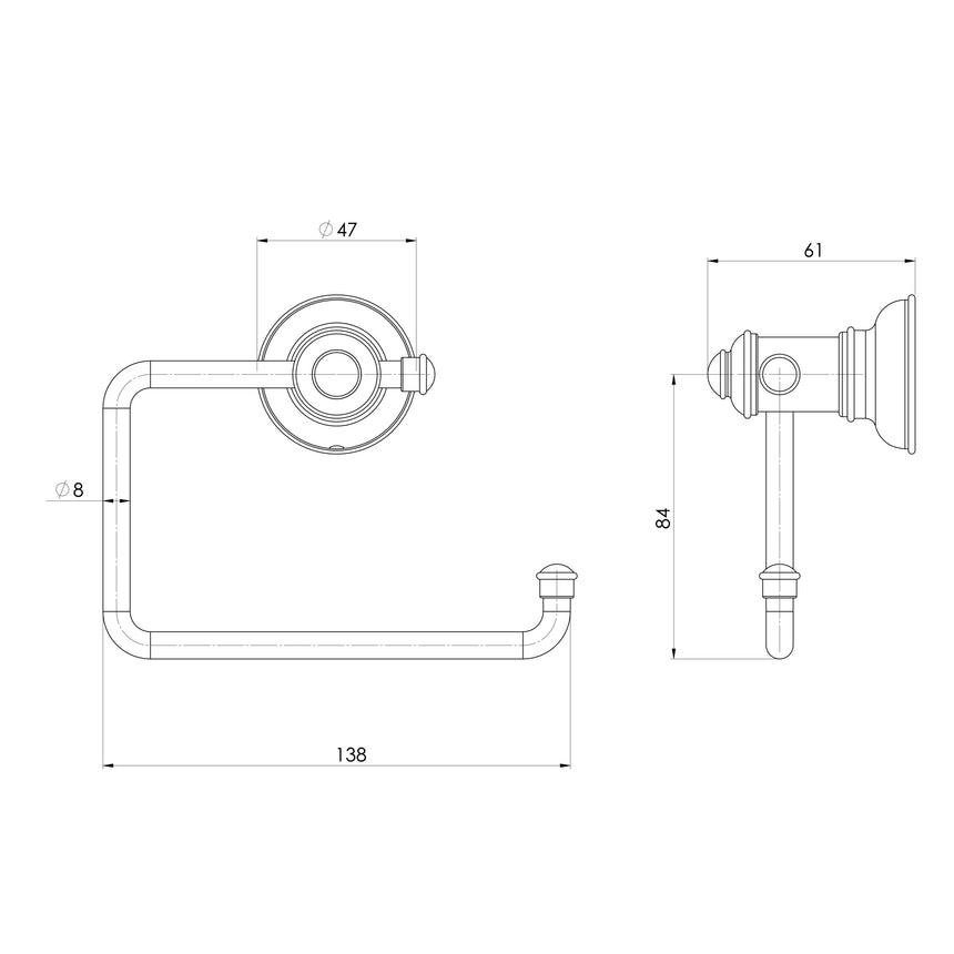 Phoenix Cromford Toilet Roll Holder Brushed Nickel, technical line drawing with dimensions