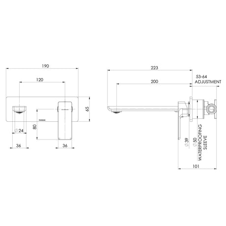 135-2810-1-Gloss-MKII-SwitchMix-Wall-Basin-Bath-Mixer-Set-180mm-Line-Drawing