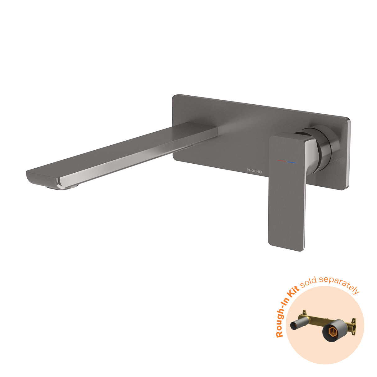 Phoenix Gloss MKII SwitchMix Wall Basin / Bath Mixer Set 200mm Fit-Off Kit Brushed Carbon 3D Viewer