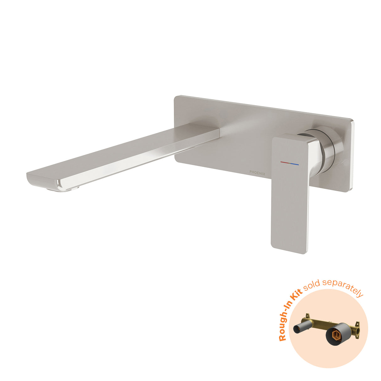 Phoenix Gloss MKII SwitchMix Wall Basin / Bath Mixer Set 200mm Fit-Off Kit Brushed Nickel 3D Viewer