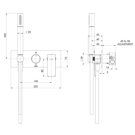 135-7490-Gloss-MKII-Wall-Shower-System-Line-Drawing