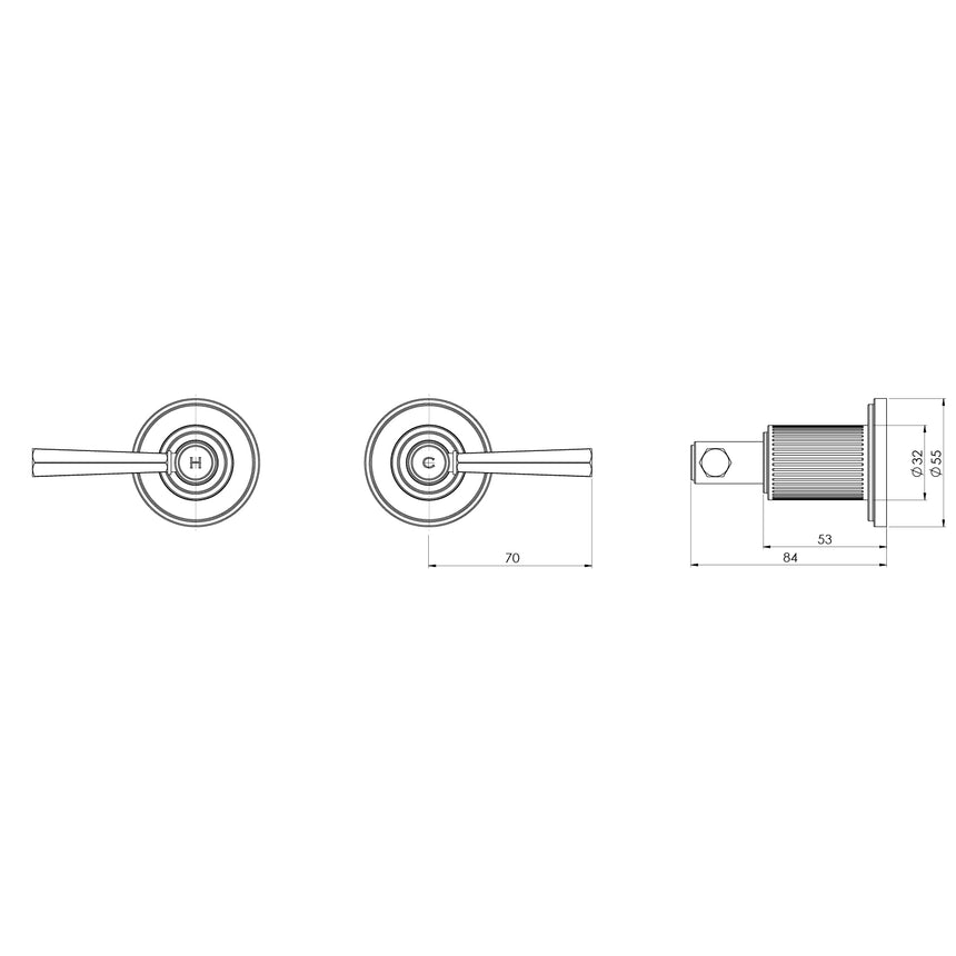 Phoenix Wiltern Wall Wall Top Assemblies Brushed Carbon, technical line drawing with dimensions