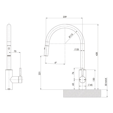 146-7120-Vivid-MKII-Pull-Out-Sink-Mixer-2F-GN-Line-Drawing-scaled