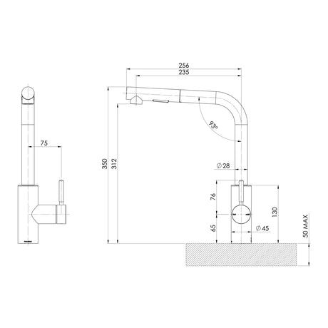 146-7125-Vivid-MKII-Pull-Out-Sink-Mixer-2F-L-Shape-Line-Drawing-scaled