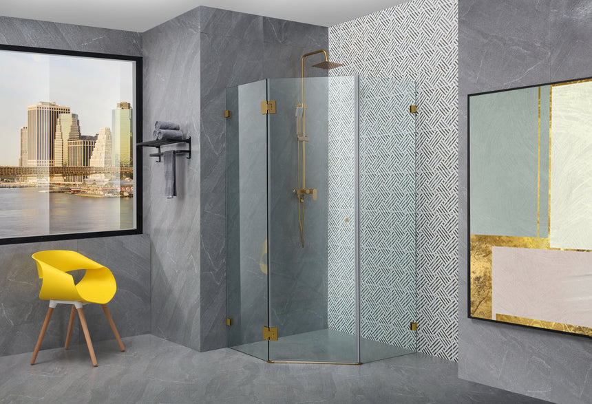 Covey CVP063 frameless diamond pivot shower screen in Brushed Gold