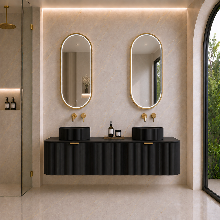 Agena Modern Fluted Wall Hung Cabinet Matte Black