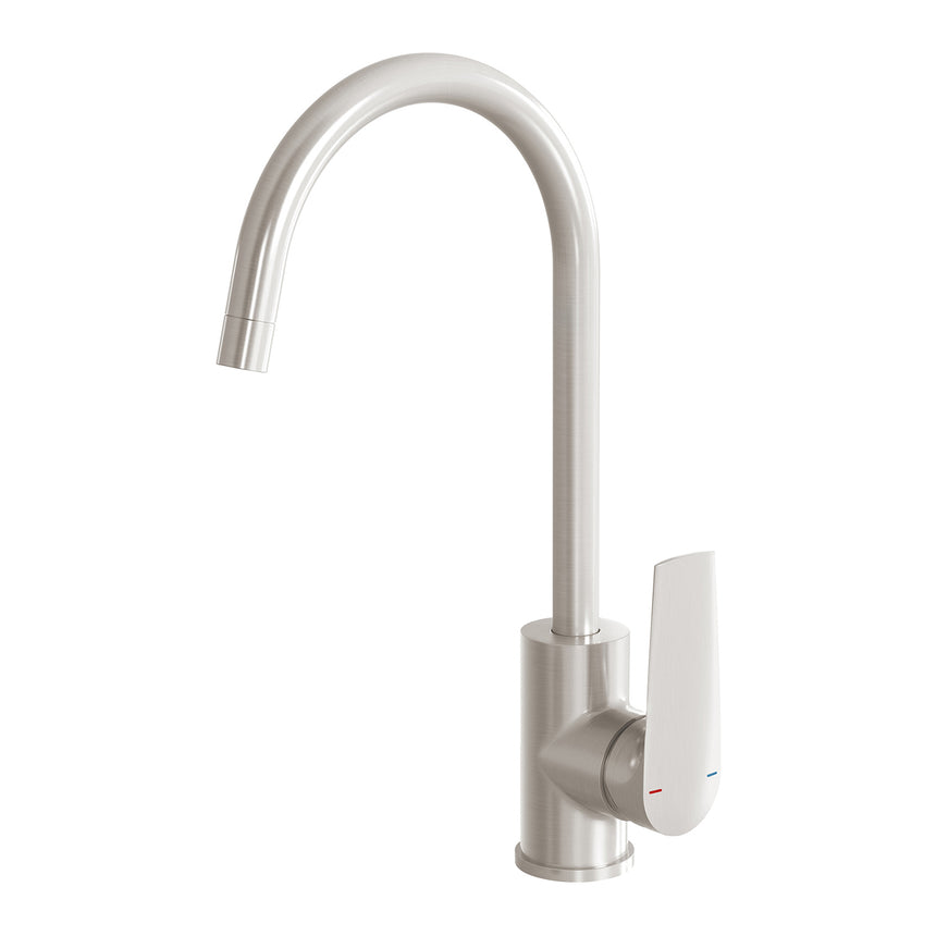 Phoenix Arlo Sink Mixer 200mm Gooseneck Brushed Nickel, product view