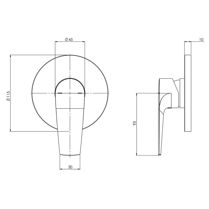Phoenix Arlo Shower / Wall Mixer Trim Kit Only Chrome, technical line drawing with dimensions
