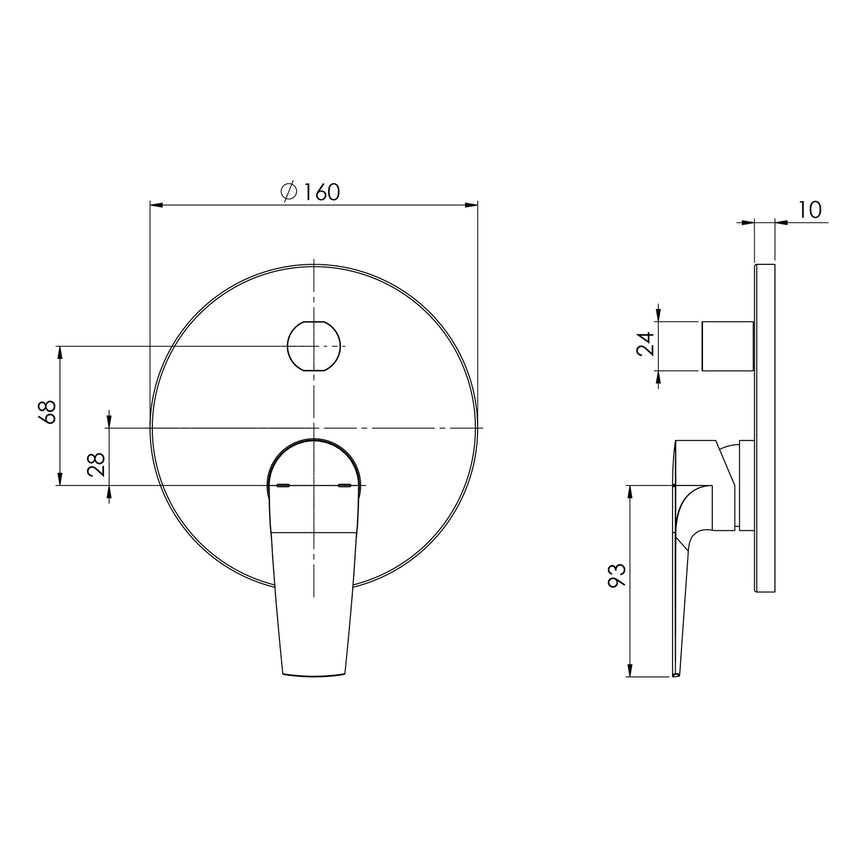 Phoenix Arlo Shower / Bath Diverter Mixer Trim Kit Only Brushed Nickel, technical line drawing with dimensions