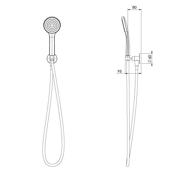 Phoenix Pina Hand Shower Chrome, technical line drawing with dimensions
