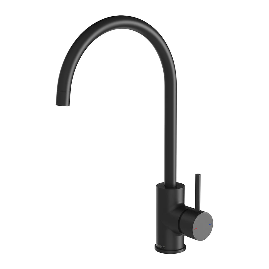 Phoenix Pina Sink Mixer 200mm Gooseneck 6 Star Matte Black, product view