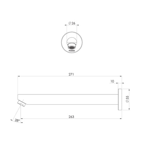 153-7640-Pina-Wall-Bath-Outlet-250mm-Line-Drawing-scaled