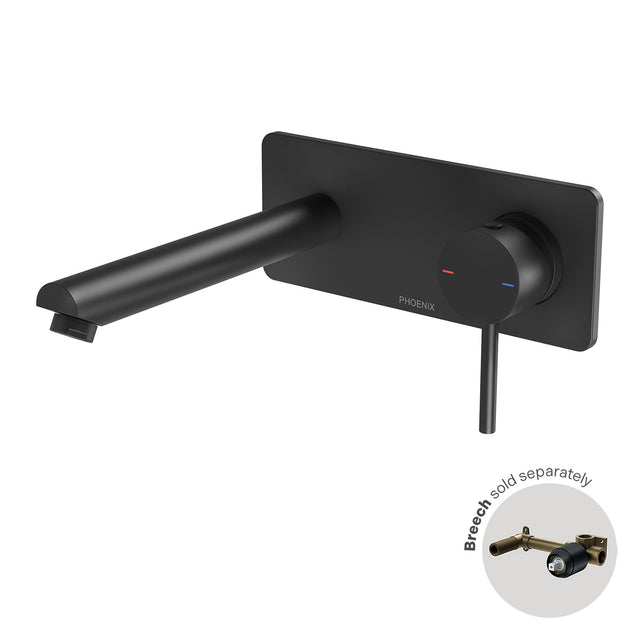 Phoenix Pina Wall Basin / Bath Mixer Set 6 Star 180mm Trim Kit Only Matte Black, product view