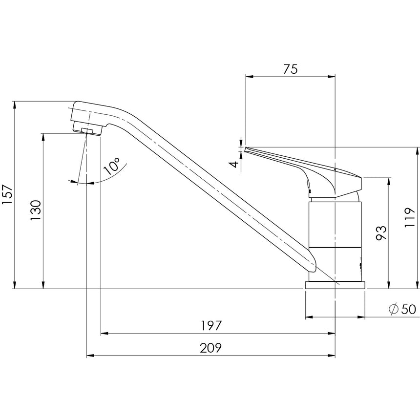 Phoenix Ivy MKII Swivel Sink Mixer Matte Black, technical line drawing with dimensions