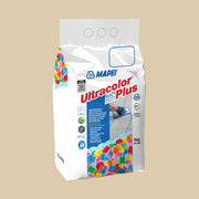 Mapei Ultra Colour Plus 5kg Ultracolor Plus grout 5kg bag almond by Tilemall, white packaging with coloured tile mosaic design