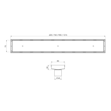 201-1141-Phoenix-V-Channel-Drain-TI-75-x-Various-Lengths-Outlet-45mm-Line-Drawing-scaled