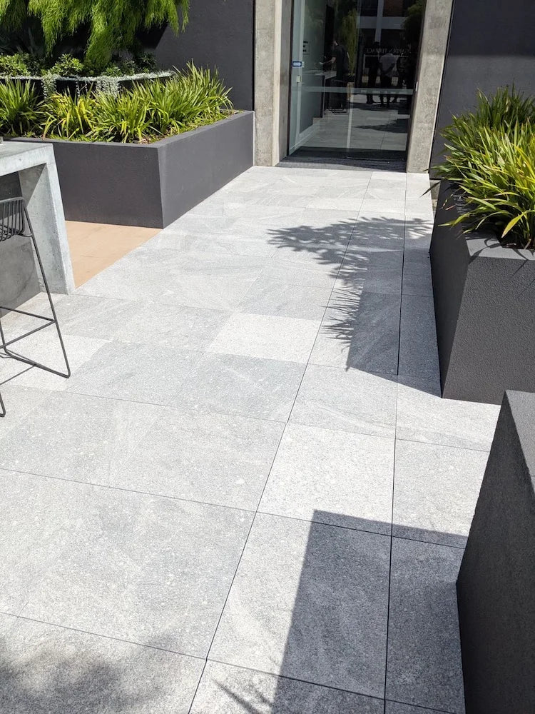 Ocean Grey Granite natural stone surface and installation by Tilemall