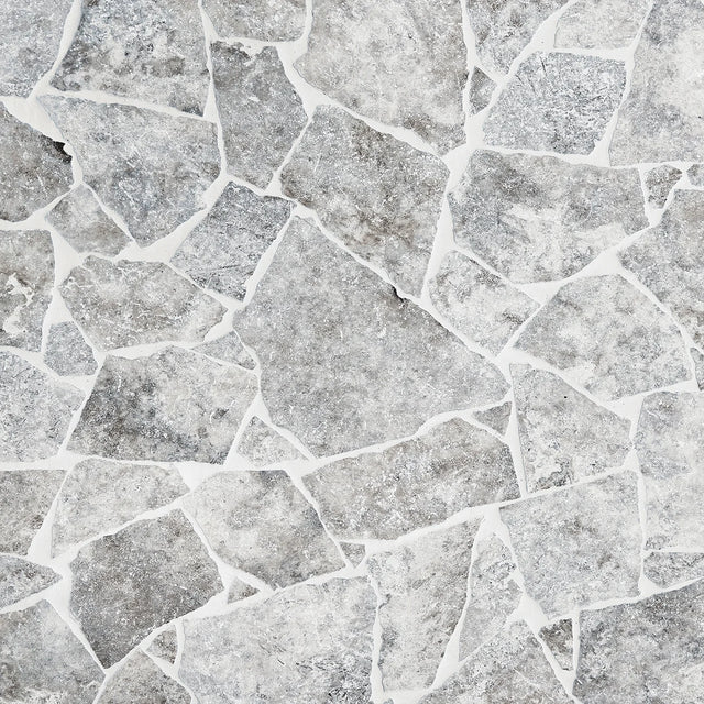 Silver Travertine crazy paving with silver-grey travertine in a random pattern by Tilemall