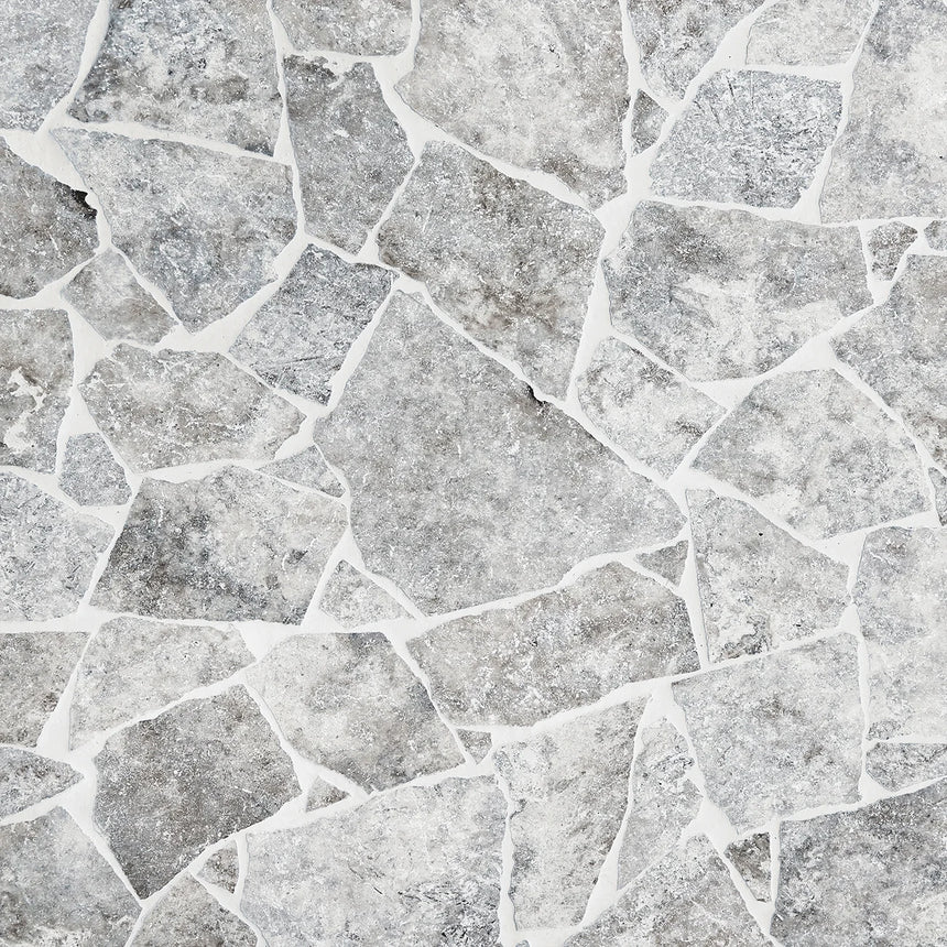 Silver Travertine crazy paving with silver-grey travertine in a random pattern by Tilemall