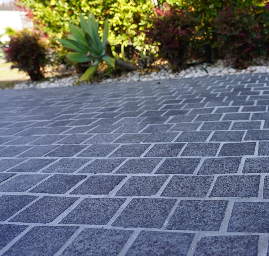 Raven Black Granite mesh-backed sheet layout by Tilemall