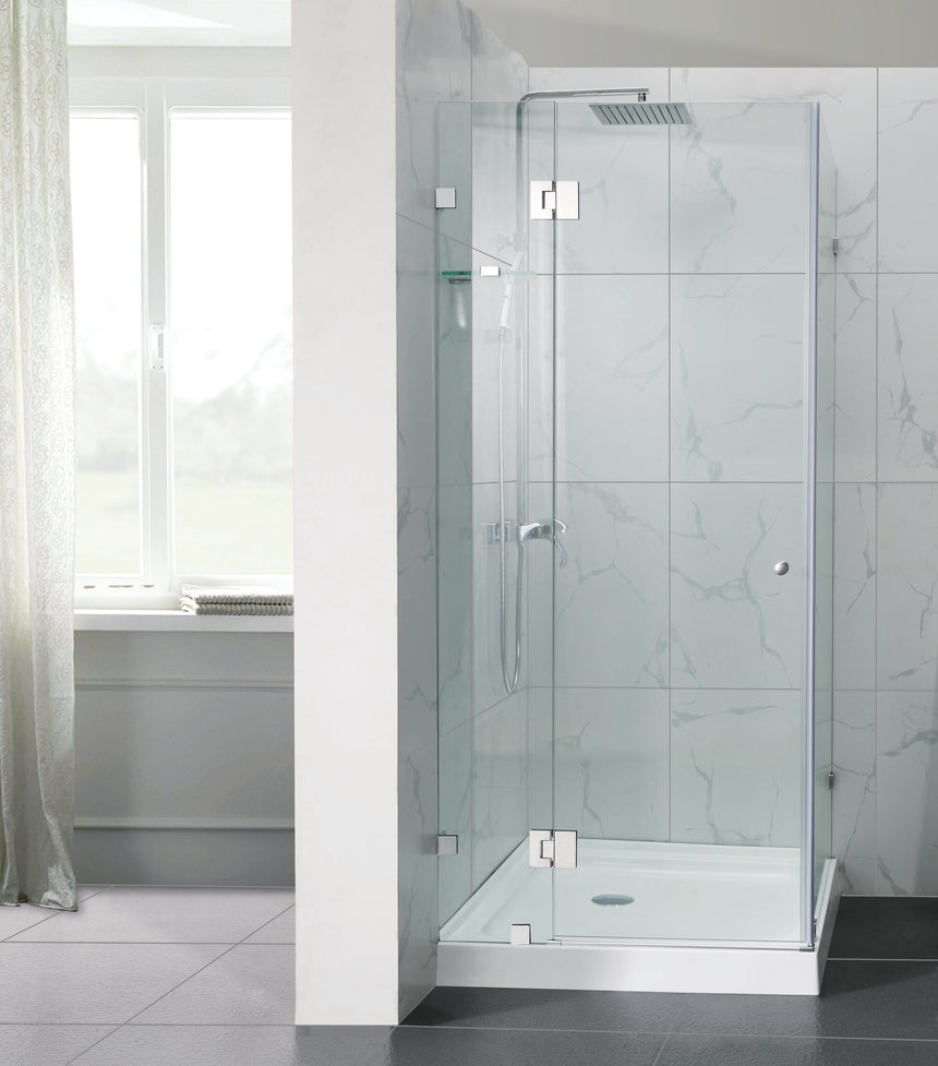Covey CVP062 Chrome frameless square shower enclosure installed