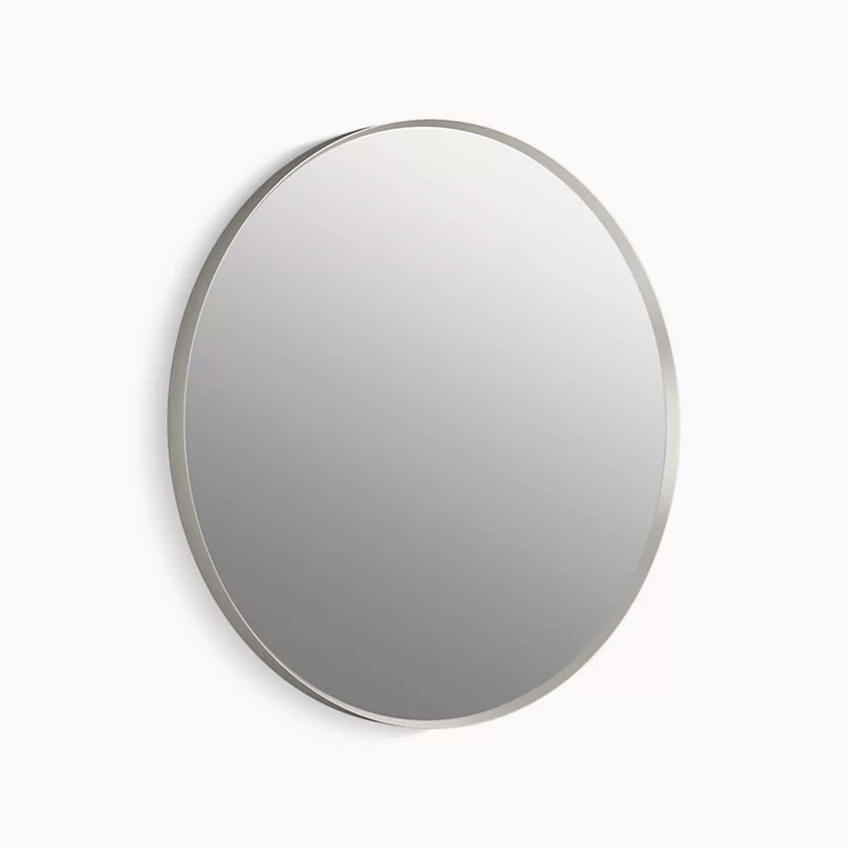 Kohler Essential round framed mirror by Tilemall, brushed nickel finish, wall-mounted