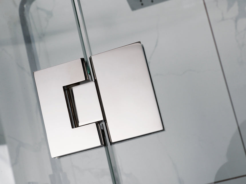 Covey CVP062 Chrome square glass hinge close-up