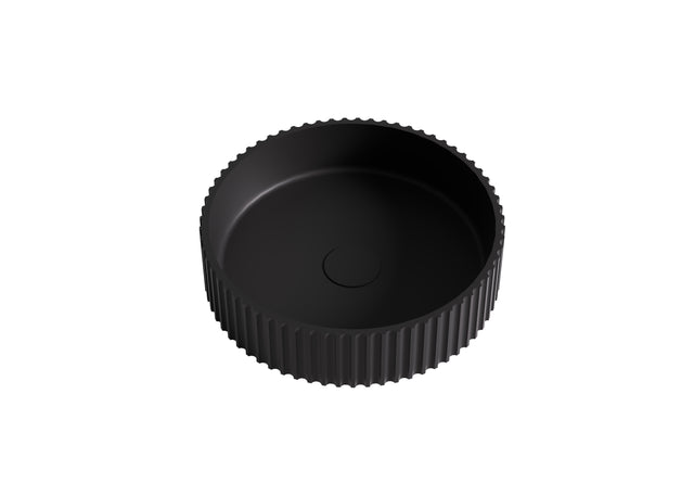 Lukka Olley 400x400mm matte black fluted solid surface above-counter basin by Tilemall