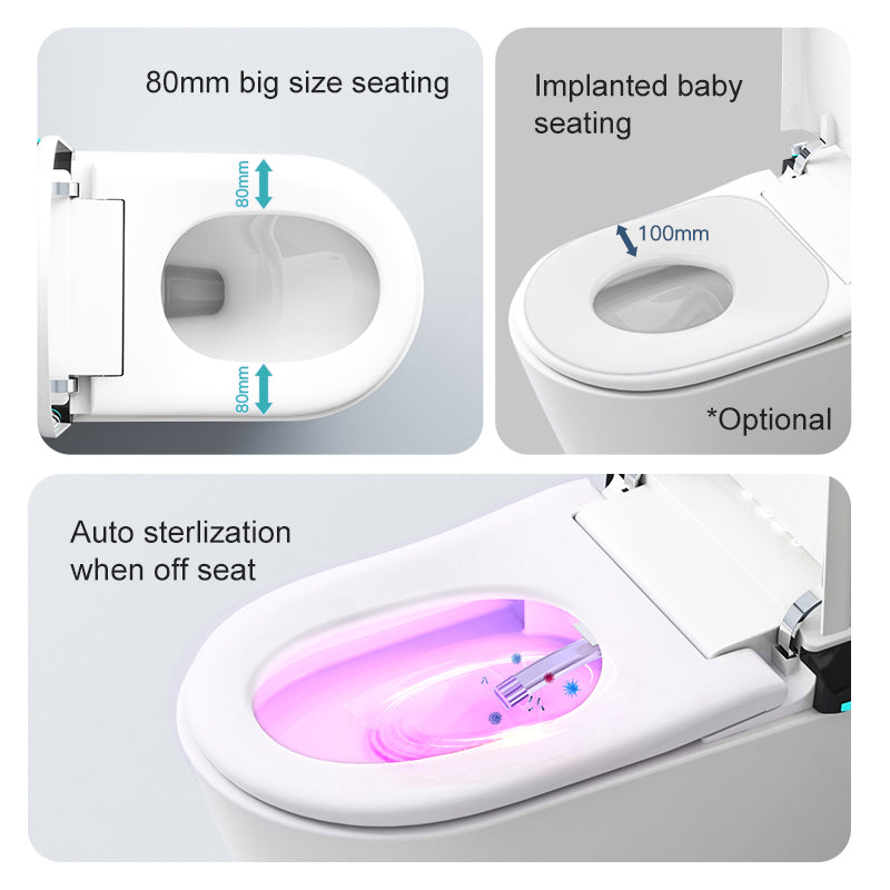 Lukka evo smart seat features: 80mm big size seating, optional implanted baby seating, auto sterilization with UV light by Tilemall