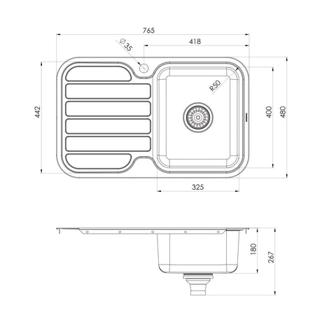 300-1211-1000-Series-Single-RH-Bowl-Sink-with-D