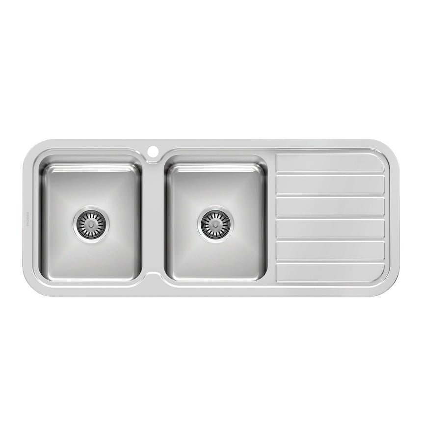 Phoenix 1000 Series Double L/H Bowl Sink W/-Drainer W/-Hole Stainless Steel, product view