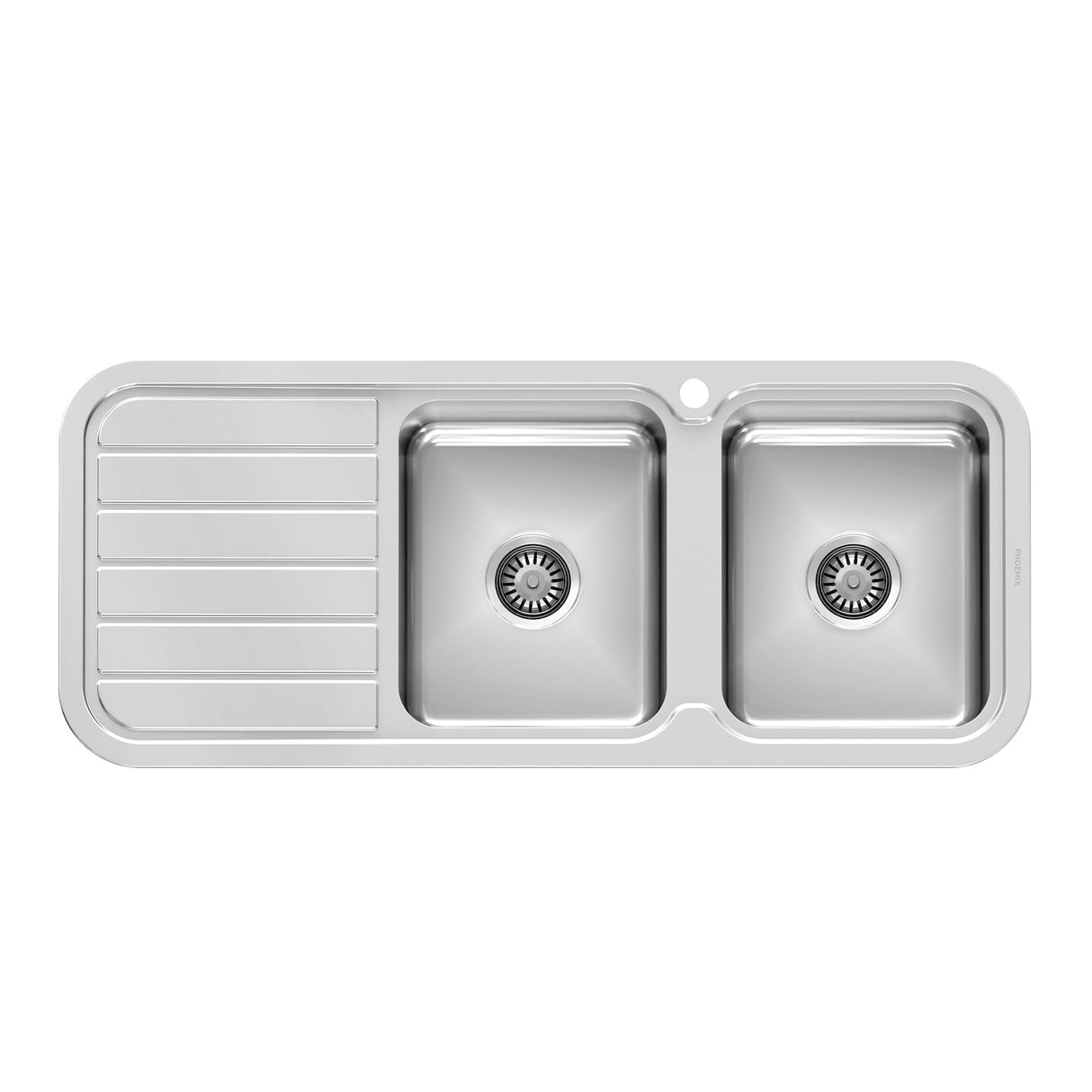 Phoenix 1000 Series Double R/H Bowl Sink W/-Drainer W/-Hole Stainless Steel 3D Viewer