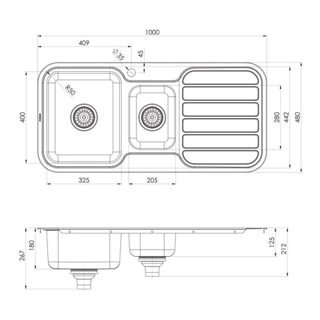 300-4111-1000-Series-1-1_3-LH-Bowl-Sink-with-D